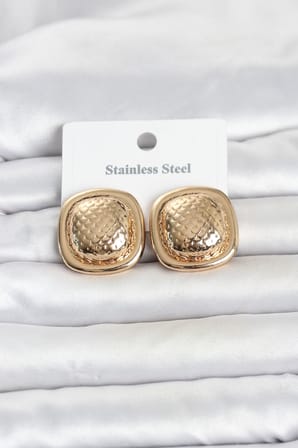 316L Çelik Gold Renk Düğme Model Kadın Küpe