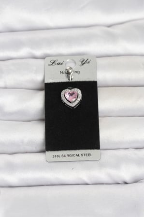 316L Cerrahi Çelik Pembe Kalp Model Göbek Piercing
