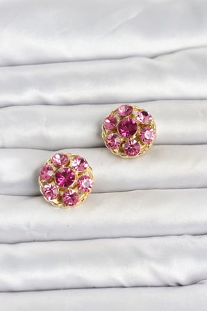 Pembe Zirkon Taşlı Düğme veya Manşet Broşu