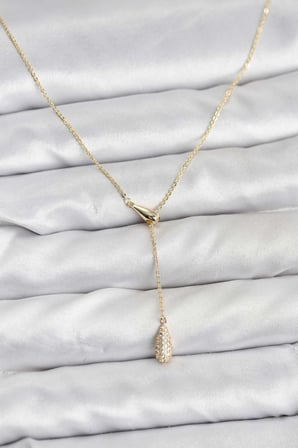 Pirinç Gold Renk Asansörlü Damla Model Kadın Kolye