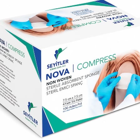 HBA-COMPRESS | 7,5cmX 7,5cm 4 Katlı Steril Emici Spanç - 100'LÜ KUTU