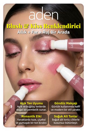Aden 3in1 Blush & Kiss 01 Pink Petals(Çiçek Pembesi)