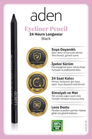 Aden Eyeliner Pencil 24 Hours Longwear - 24 Saat Kalıcı Eyeliner Kalem Black(Siyah)
