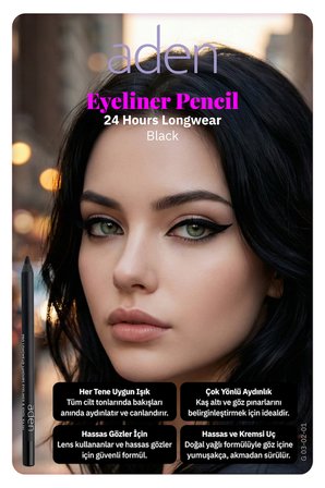 Aden Eyeliner Pencil 24 Hours Longwear - 24 Saat Kalıcı Eyeliner Kalem Black(Siyah)