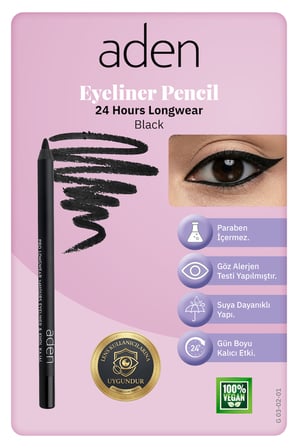 Aden Eyeliner Pencil 24 Hours Longwear - 24 Saat Kalıcı Eyeliner Kalem Black(Siyah)