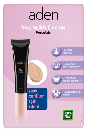 Aden BB Cream Vegan - Vegan BB Krem 01 Porcelain(Porselen)