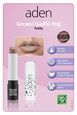 Aden Creamy Velvet Lipstick - Kremsi Kadife Ruj 01 Teddy(Sütlü Kahve)