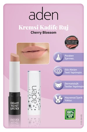 Aden Creamy Velvet Lipstick - Kremsi Kadife Ruj 05 Cherry Blossom(Kiraz Çiçeği)