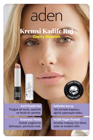 Aden Creamy Velvet Lipstick - Kremsi Kadife Ruj 05 Cherry Blossom(Kiraz Çiçeği)