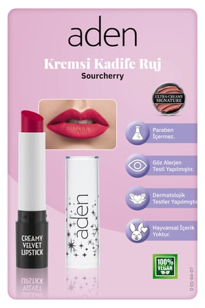 Aden Creamy Velvet Lipstick - Kremsi Kadife Ruj 07 Sourcherry(Vişne)