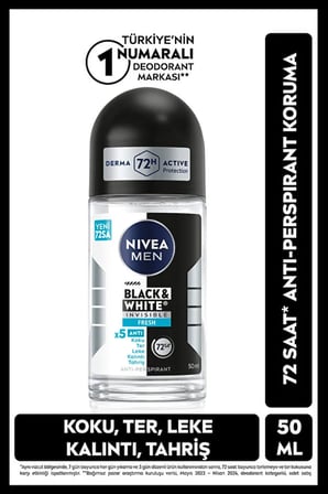 MEN Erkek Roll-On Deodorant 50ml - Black&White Invisible