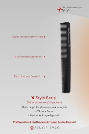 Rodeo Tarak Profesyonel Kuaför ve Berber Tarağı - Karbon 020