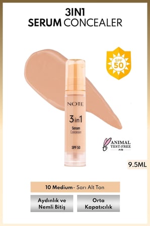 Cosmetics 3 In 1 Serum Concealer SPF 50 Nemlendirici Ve Aydınlatıcı Göz Altı Kapatıcısı - 10 Medium