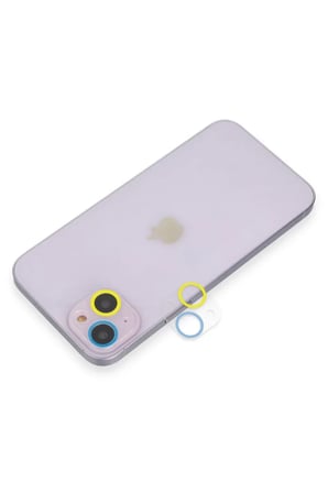 iPhone 13 Mini Renkli Kamera Lens Koruma Cam - Sarı-Mavi