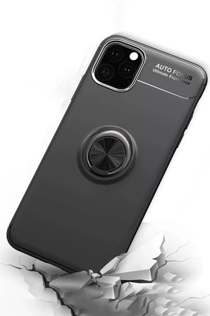 iPhone 11 Pro Max Kılıf Range Yüzüklü Silikon - Siyah-Kırmızı