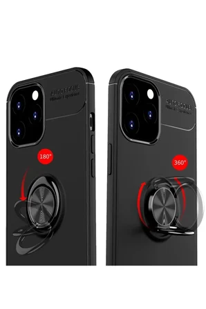 iPhone 12 Pro Max Kılıf Range Yüzüklü Silikon - Siyah-Kırmızı