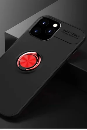 iPhone 12 Pro Max Kılıf Range Yüzüklü Silikon - Siyah-Kırmızı