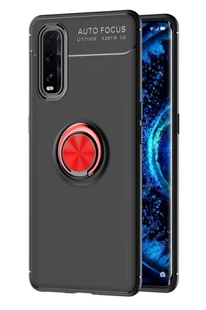 Find X2 Kılıf Range Yüzüklü Silikon - Siyah-Kırmızı