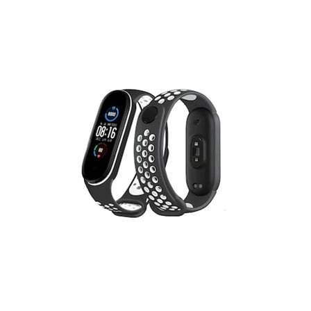 Mi Band 4 Spor Delikli Kordon - Siyah-Beyaz