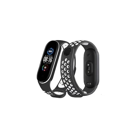 Mi Band 4 Spor Delikli Kordon - Siyah-Beyaz
