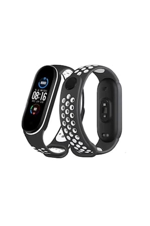 Mi Band 4 Spor Delikli Kordon - Siyah-Beyaz