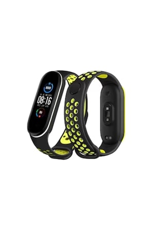 Mi Band 4 Spor Delikli Kordon - Siyah-Yeşil-Beyaz