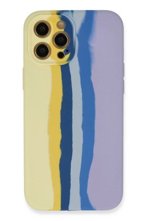 iPhone 12 Pro Max Kılıf Ebruli Lansman Silikon - Sarı-Lila