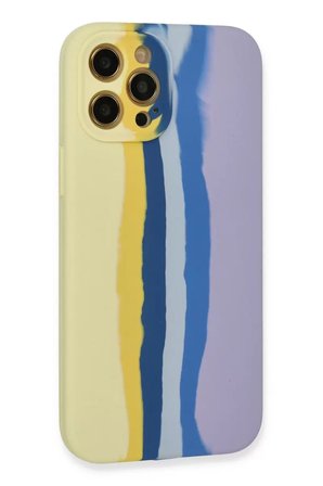 iPhone 12 Pro Max Kılıf Ebruli Lansman Silikon - Sarı-Lila