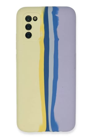 Galaxy A03S Kılıf Ebruli Lansman Silikon - Sarı-Lila