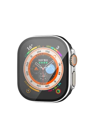 Watch Ultra 49mm Legend Camlı Kasa Ekran Koruyucu - Siyah-Gümüş