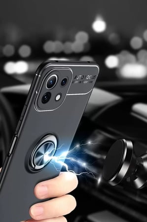Mİ 11 Lite Kılıf Range Yüzüklü Silikon - Siyah-Gold