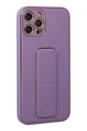 iPhone 12 Pro Kılıf Coco Deri Standlı Kapak - Lila