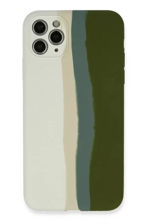 iPhone 11 Pro Kılıf Ebruli Lansman Silikon - Beyaz-Yeşil