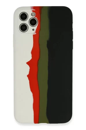 iPhone 11 Pro Kılıf Ebruli Lansman Silikon - Beyaz-Siyah