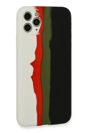 iPhone 11 Pro Kılıf Ebruli Lansman Silikon - Beyaz-Siyah