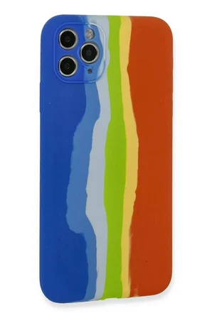 iPhone 11 Pro Kılıf Ebruli Lansman Silikon - Mavi-Turuncu
