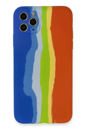 iPhone 11 Pro Kılıf Ebruli Lansman Silikon - Mavi-Turuncu