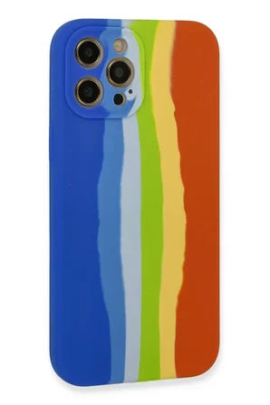 iPhone 12 Pro Kılıf Ebruli Lansman Silikon - Mavi-Turuncu