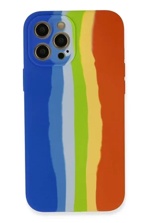 iPhone 12 Pro Kılıf Ebruli Lansman Silikon - Mavi-Turuncu