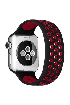 Watch 42mm Ayarlı Delikli Silikon Kordon - Siyah-Kırmızı