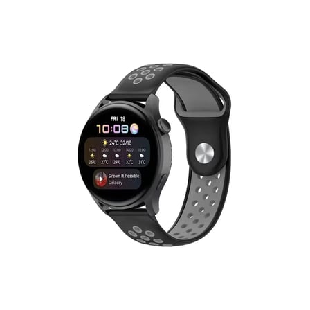 Watch 20mm Spor Delikli Kordon - Siyah-Gri