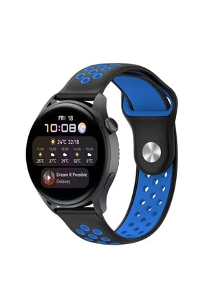 Watch 20mm Spor Delikli Kordon - Siyah-Mavi