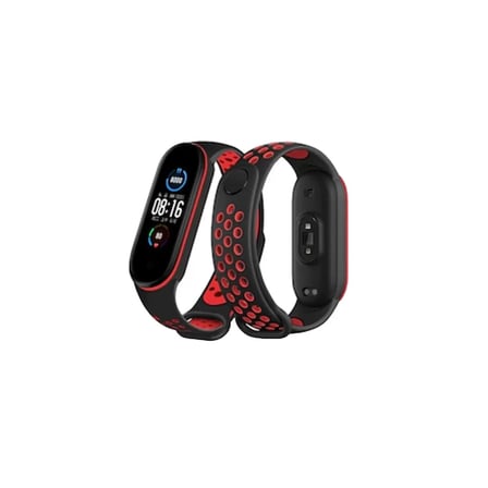 Mi Band 6 Spor Delikli Kordon - Siyah-Kırmızı