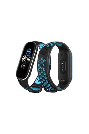 Mi Band 6 Spor Delikli Kordon - Siyah-Mavi-Beyaz