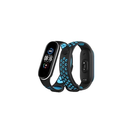 Mi Band 6 Spor Delikli Kordon - Siyah-Mavi-Beyaz