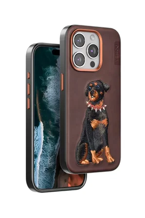 iPhone 15 Pro Perma Desenli Kapak - Koyu Kahve