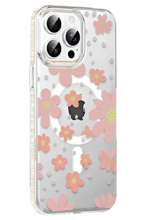 iPhone 14 Pro Max Floral Magsafe Kapak - Pembe