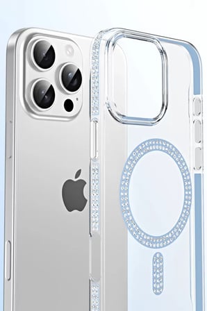 iPhone 14 Move Taşlı Magsafe Kapak - Mavi