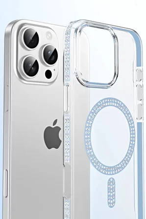 iPhone 14 Move Taşlı Magsafe Kapak - Pembe