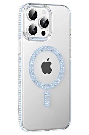 iPhone 14 Pro Max Move Taşlı Magsafe Kapak - Mavi